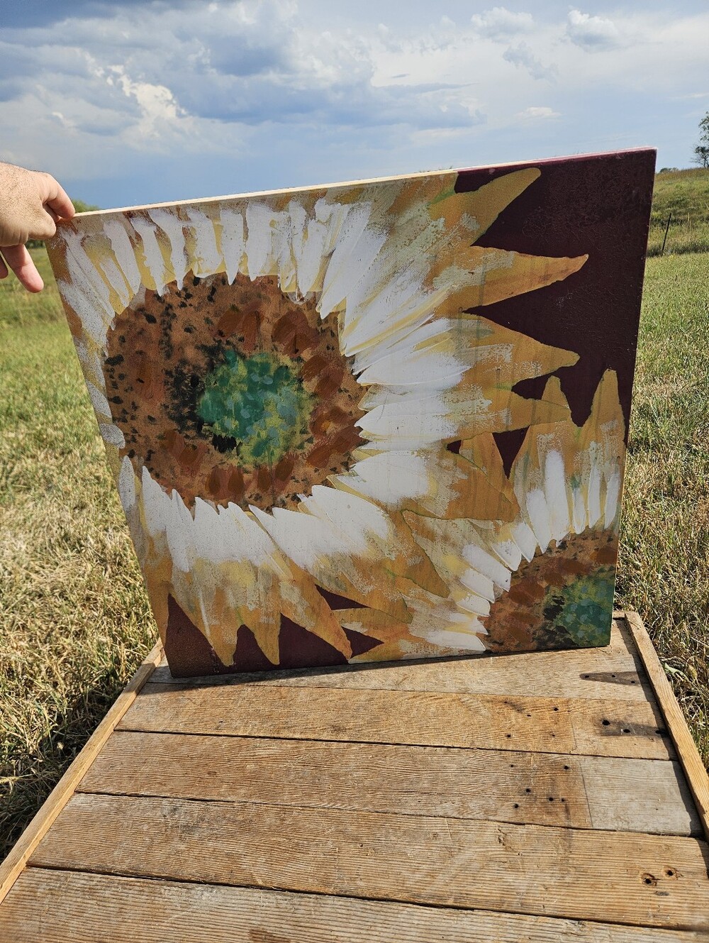 Sunflower Canvas Wall Art 24x24 Yellow Floral Painting Print Modern Farmhouse